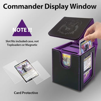 MTG Deck Box with Commander Display,Magnetic Card Storage Box Fits 100 Double Sleeved Cards,with 2 Dividers And 1 Mini Snap Card Holder Black/Violet - color: Black/Violet