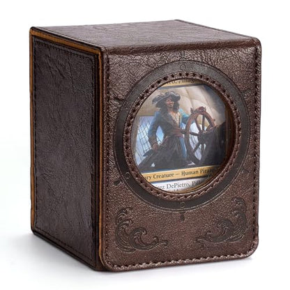 Venssu Captain's Porthole-Themed Deck Box with Commander Display Window | Holds 120 Single-Sleeved/ 100 double-sleeved cards, Fit MTG/PTCG/OPTCG Cards, Strong Magnetic Closure, Sturdy PU Leather
