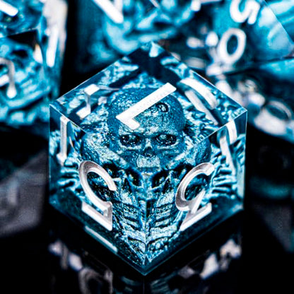 DND Skull Dice Set 7PCS Necromancer Polyhedral Dice for Dungeons Dragons RPG Role Playing Game, Resin Sharp Edged D and D Dice with Gift Box D6 D8 D10 D12 D20 (Navy Blue) - color: Navy Blue&silver