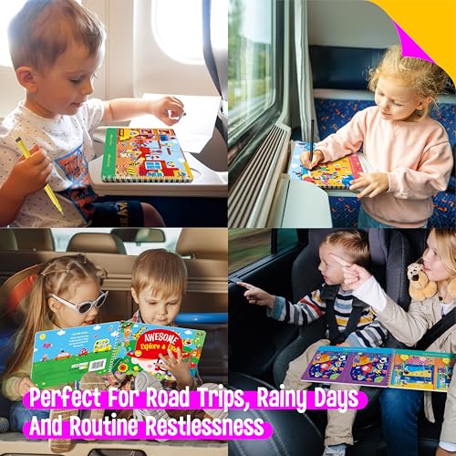 SpriteGru 28 Dry Erase Activities Book, Reusable & Erasable Game Pad, Explore and Find Games Interesting Educational Toy and Learning Tool for Road Trip Airplane Travel - style: Explore & Find