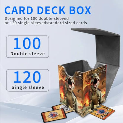 for MTG Deck Box, Commander Deck Case Fits 100 Double Sleeved Cards, PU Leather Storage Box, Compatible with Magic/TCG/PTCG/EDH/Sport Cards,Dinosaur - color: Dinosaur