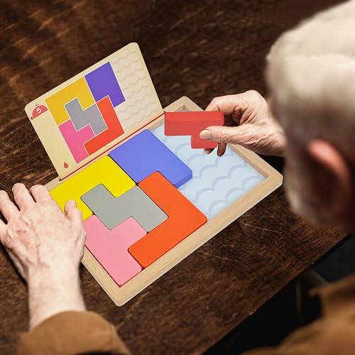 Memory Game Puzzles for Seniors, 8 Wooden Tile Matching Dementia Activities | Easy Elderly Brain Toy for Alzheimers Patients Product, Large Cognitive Mind Care Craft Gifts Pattern Blocks Board Gadgets