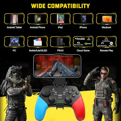 Joso Wireless Mobile Gaming Controller for iPhone, Android, iPad, Tablet, PC, Phone Controller with Phone Clip Supports Cloud Game, COD Mobile, Genshin Immpact, Remote Player Gamepad - color: Black+Blue+Red
