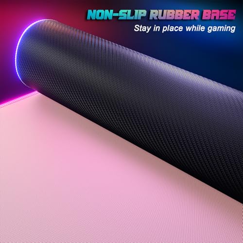 ITNRSIIET RGB Gaming Mouse Pad, Full Desk XL Extended Large Gaming Mousepad, 12 Lighting Modes 30% Thicker Big LED Desk Mat for Gamers, 32 x 12 inches, Pink - color: Pink