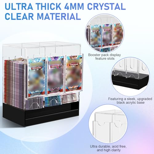CHEPULA 3-Slot Booster Pack Dispenser, Card Dispenser Storage, Acrylic Booster Box for Trading Card/Sports Booster Packs (4mm Thick)