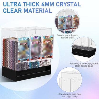 CHEPULA 3-Slot Booster Pack Dispenser, Card Dispenser Storage, Acrylic Booster Box for Trading Card/Sports Booster Packs (4mm Thick)