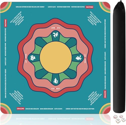 Mahjong Mat with Rule, 31.5x31.5Inch American Mahjongg Table Mat (Aqua) | Anti-Wrinkle&Foldable Neoprene Mahjongg Travel Mat for Table with Learning Rule, Anti-Slip Noise Reduction Includes Carry Bag - color: Aqua