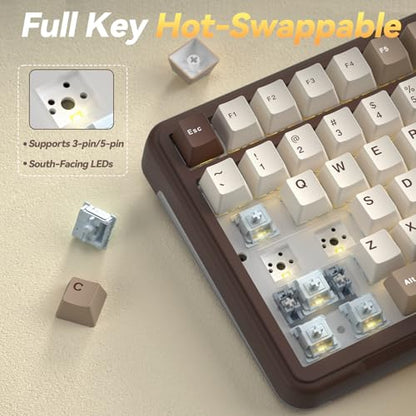 SOLAKAKA A99 Pro Mechanical Keyboard with LCD Screen & Metal Knob, Wireless Gaming Keyboard with BT5.0/2.4GHz/USB-C, Hot Swappable Creamy Keyboard, Gasket Structure, RGB Backlit, for Win/Mac - color: Milk Coffee Brown