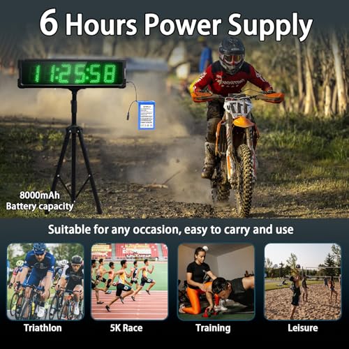 Large LED Display Digital Race Timer with Battery,Function-Countdown/Up/Time Clock, Remote Control, Tripod Stand and Adjustable Brightness for Sports Events, Races, Meetings, (Green) - style: waterproof+green