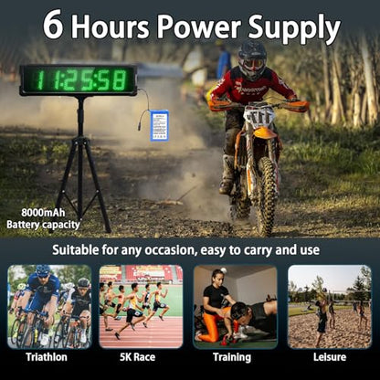 Large LED Display Digital Race Timer with Battery,Function-Countdown/Up/Time Clock, Remote Control, Tripod Stand and Adjustable Brightness for Sports Events, Races, Meetings, (Green) - style: waterproof+green