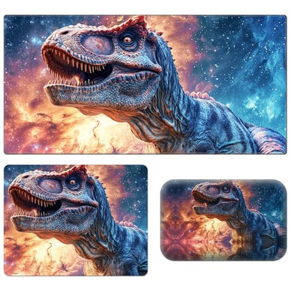 Desk Pad, Large Game Mouse Pad + Small Mouse Pad + Wrist Rest,Ergonomic Mouse Pad,Table Mat with Stitched Edge,Anti-Slip,Memory Foam Desk Mat for Home Office Gaming(23.6×11.8in),Galaxy Dinosaur - color: Galaxy Dinosaur