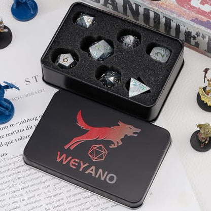 Metal DND Dice Set with Sharp Edge for RPG, Polyhedral D&D Dice in Gift Box for Dungeons and Dragons - color: Silver and Coloured Cracks