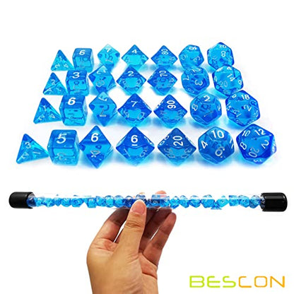 Bescon 28pcs Translucent Blue Mini Polyhedral Dice Set in Tube, for Dungeons and Dragons RPG Dice 4X7pcs,Mini Gem Blue Dice Set - color: 4x7pcs Mini Gem Blue