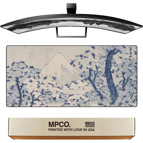MPCO. Original Large Gaming Desk Mat – 36" x 17" Duraglyde Ukiyo-E Orignal Full Desk Mouse Pad for Smooth Precision – Non-Slip, Washable Extra-Large PC Mouse Pad for Gaming Sessions - color: Fuji WhiteBlue - Duraglyde, size: 36L x 17W inches