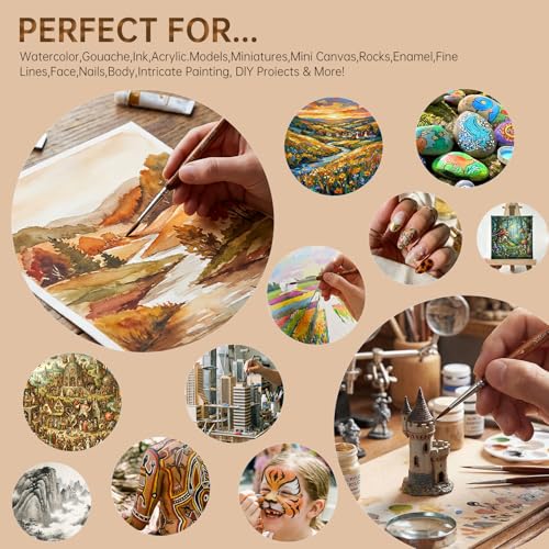 Golden Maple Artist Paint Brushes, 10PC Synthetic Sable Brush Set Miniature Fine Detail Paint Brush, Round Point Paint Brush Set for Miniatures, Acrylic & Figures, Model, Watercolor Details - color: Bronze