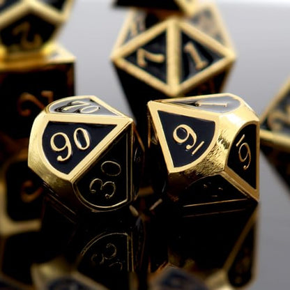 Haxtec Gold Black Metal DND Dice Set Enamel D&D Dice with Leather Dice Bag Compatible with Dungeons and Dragons TTRPG Gamer Gift for DND Lovers Black Metal Dice - color: Gold Black