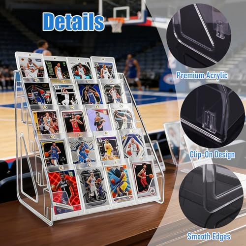 2 Pack 5-Tier Card Display Stand Holder for Collectors & Retails | 12.1" Clear Acrylic Riser Card Shelf for Desk & Shelf Organize, Fits Trading, Sports, TCG & Graded Cards, PSA BGS SGC Slabs