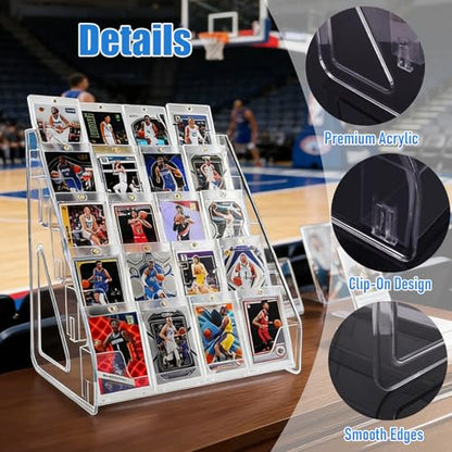 2 Pack 5-Tier Card Display Stand Holder for Collectors & Retails | 12.1" Clear Acrylic Riser Card Shelf for Desk & Shelf Organize, Fits Trading, Sports, TCG & Graded Cards, PSA BGS SGC Slabs