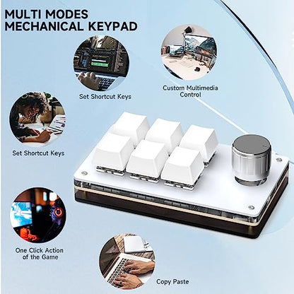 SIKAI CASE Programmable Macro Keyboard, 6 Key Mechanical Gaming Keypad, Custom Knob KeyPad, Hot swappable Switch Gaming Keyboard, Wired programmable keypad with Drawing Programming Video - color: White