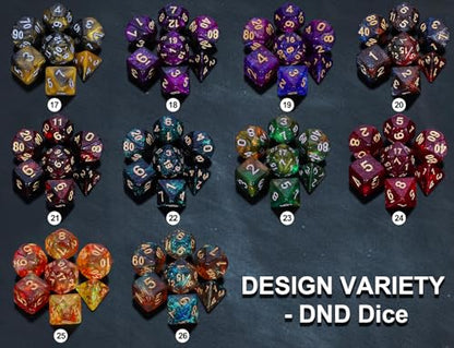 CiaraQ Starry Glitter Polyhedral Dice Set with Drawstring Pouch | 26 acrylic dice sets – 182 pcs total, 7 per set (D4-D20). Lightweight & durable. Great for D&D & tabletop games. Ages 14+. - color: 26 Colors - Starry Sky Style