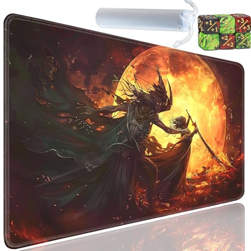 Playmat for MTG, 24x14 Inches Playmats, for TCG and CCG Trading Card Game Mat, Non-Slip Rubber for MTG Playmats with A Storage Bag and 6 Dice Set, Demon Killing Pattern - color: Yu-Playmat-1-D103