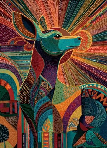 Jigsaw Puzzles for Adults 1000 Pieces, Sacred Deer | Deer Line Art with Geometric Beams, Challenging Puzzle for Family Game Night Home Decor, 20x27 Inches - color: Colorful Deer