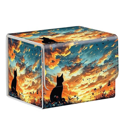 Commander Deck Box for Trading Cards - Fits 100+ Double Sleeved Cards, PU Leather MTG TCG Storage Case with Strong Magnetic Closure, Cat Watching Sky - color: Cat Watching Sky