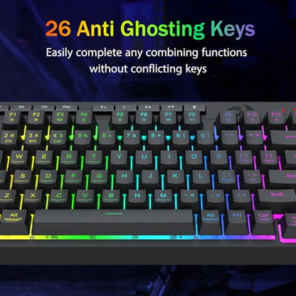 Redragon Wireless Gaming Keyboard, Bluetooth/2.4GHz/USB-C Wired, RGB Backlit, Portable 75% Mini Quiet Macro Membrane Keyboard, Rechargeable 4000mAh Battery, Anti-Ghosting for Win/MAC - color: Black