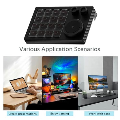 Macro Pad,Programmable Designer Macro Keyboard, 16 Keys Triple Knob and Screen with Macro Keypad,One Handed Gaming Keyboard for iOS,Windows (Black) - color: Black