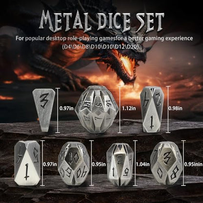 ZHOORQI Metal DND Dice Stonehenge Polyhedral Die Set for RPG(JS-Silver) | D and D Dice, 7Pcs/Set Unique Cool Dice, Perfect Dice Gifts for Dungeons and Dragons RPG Role Play Games - color: Jsz-silver