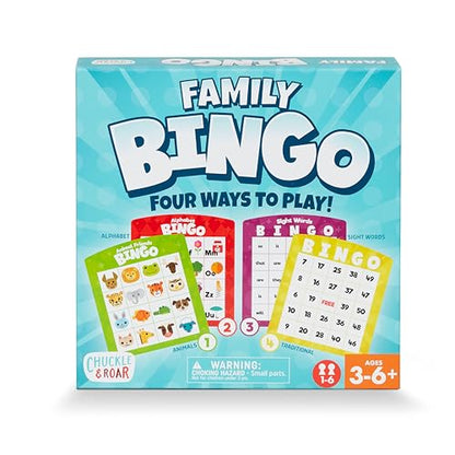 Chuckle & Roar Family Bingo Game, Bingo Game for Kids, Sight Words, Ages 4+ | 4 Ways to Play, Animal Mode No Reading Required, Reading Games, Uppercase & Lowercase Match, Cleanup Bags