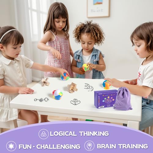 Brain Teaser Puzzles for Adults and Kids, 10Pcs Puzzle Games Set, 3D Wooden Plastic Metal Puzzle, Unlock Interlock Mind Brain Games, IQ Test Educational Toy - style: Basis-10PCS