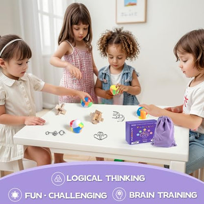 Brain Teaser Puzzles for Adults and Kids, 10Pcs Puzzle Games Set, 3D Wooden Plastic Metal Puzzle, Unlock Interlock Mind Brain Games, IQ Test Educational Toy - style: Basis-10PCS