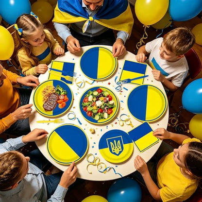 96 Pcs Ukraine Flag Themed Ukrainian Party Decorations Serves 24 | Ukrainian Paper Plates and Napkins Ukraine Themed Tableware Set for Soccer Events Country Decoration Sports Party Supplies, - style: Ukraine Themed Plates m