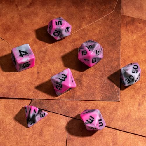 7PCS DND Dice Set Pink Polyhedral Dice Set for D&D Tabletop Games | Leather Storage Bag, DM Gift, for Dungeons and Dragons Role Playing Games - color: Camo-pink