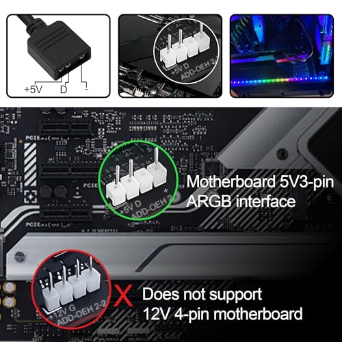 5V ARGB LED Strip, 100cm 60LEDs RGB Light Strip for PC Case, Sync with Motherboard, Self-Adhesive Cuttable LED Tape for Gaming Room PC Decoration