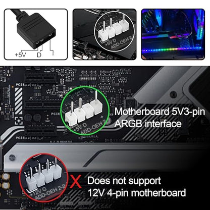 5V ARGB LED Strip, 100cm 60LEDs RGB Light Strip for PC Case, Sync with Motherboard, Self-Adhesive Cuttable LED Tape for Gaming Room PC Decoration