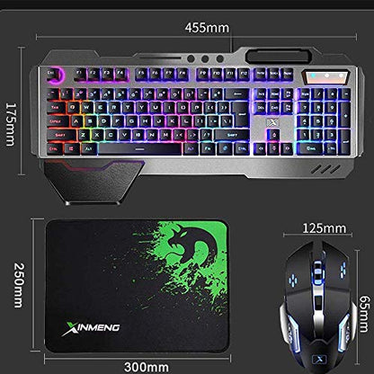 Wireless Membrane Gaming Keyboard and Mouse with Rainbow LED Backlit-Purple | Rechargeable 4800mAh Battery,Metal Panel,Ergonomic,Waterproof,Dustproof,7 Color Mute 2400 DPI Mice for Computer PC Mac Gamer - color: Purple Mixed