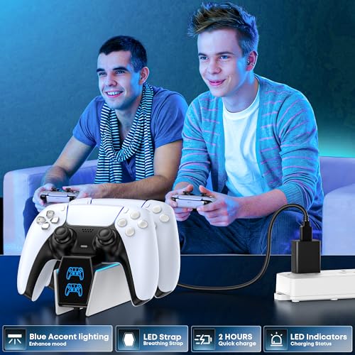 OIVO PS5 Controller Charging Station, 2H Fast Charger for DualSense & Edge | Dual PS5 Controller Charging Dock, Comes with 2 Cable Types, No Extra Adapter Required, Built-in Short-Circuit Protection