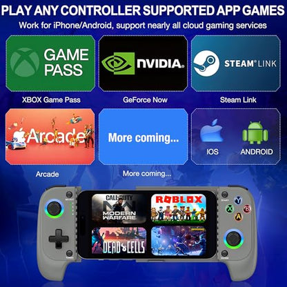 NinjaPlusOX Phone Game Controller for iPhone/Android with with Hall Joystick, Wireless Mobile Game Controller Support Xbox Cloud, Steam Link, Call of Duty, Roblox, Cloud iOS Android Controller - color: Grey