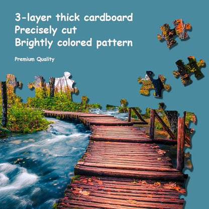 Jigsaw Puzzles for Adults, 2 Pack Puzzles for Adults 1000 Pieces,Sunset Over Kirkjufell in Iceland & Wooden Long Bridge in Plitvice National Park, Gifts for Women &Mom - color: Sunset Over Kirkjufell & Wooden Long Bridge
