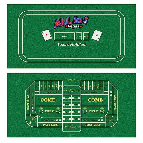 STERLING Games Poker Blackjack Craps Felt Layout, 72" x 36" Double Sided Mat for Casino Style Home Gaming Table Top Cover Cloth Mat