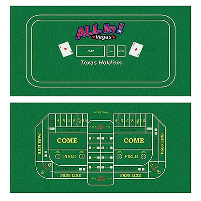 STERLING Games Poker Blackjack Craps Felt Layout, 72" x 36" Double Sided Mat for Casino Style Home Gaming Table Top Cover Cloth Mat