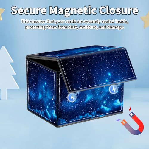 for MTG Commander Deck Box,Card Deck Box for Trading Yugioh MTG,Fits 100 Double Sleeved Cards,PU Leather Strong Magnet Case for Magic Commander TCG CCG,Blue Glitter Sky - color: Blue Glitter Sky