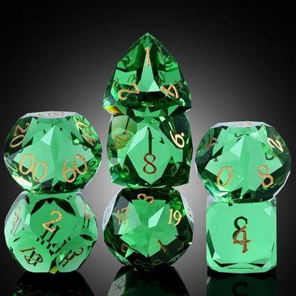 DNDND 7-Piece Glass Dungeons and Dragons Dice - Multifaceted Green RPG Dice Set for DND, Tabletop Gaming, Collectors | Premium Gift Box & Durable Design (Green) - color: Green