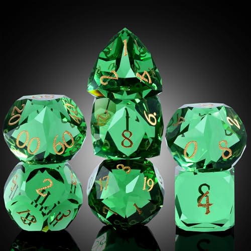 DNDND 7-Piece Glass Dungeons and Dragons Dice - Multifaceted Green RPG Dice Set for DND, Tabletop Gaming, Collectors | Premium Gift Box & Durable Design (Green) - color: Green