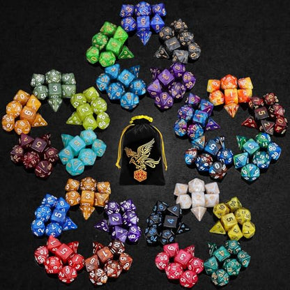 QMay 25 Sets Polyhedral Dice - 175 Pcs (25 X 7) DND Dice + 1 Large Dice Bag | 25 Colors D4 D6 D8 D10 D% D12 D20, Great for Dungeons&Dragons, MTG, Role Playing Table Games, Dice Goblins, RPG Players & DMs - color: 25 Sets-175pcs
