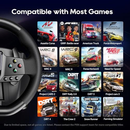 PXN Gaming Steering Wheel - 270/900° V900 GEN2 Sim Racing Wheel | Hall Effect 2-pedal Set, Responsive Paddle Shifters - for Xbox One, Xbox Series S|X, PC, PS4, Switch