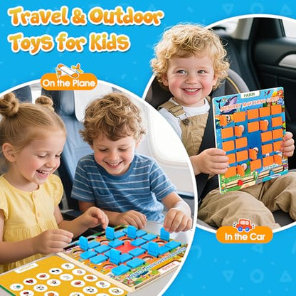 Matching Memory Game for Kids, 2 Pack Travel Toy for Toddlers Boys Girls | Road Trip Travel Essentials for Kids Ages 3 4 5 6 7 8 Years Old, Airplane, Car, Camping Activity, Christmas Birthday Gifts