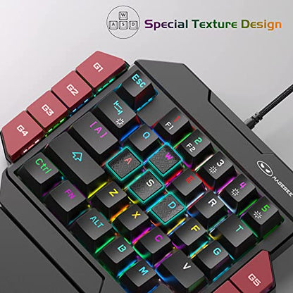 MageGee One Handed Professional Gaming Keyboard, RGB Backlit 35 Keys Mini Wired Mechanical Keyboard with Blue Switch for PC Gamer, Support 6 Macro Keys - Black/Red - color: Black/Blue Switch